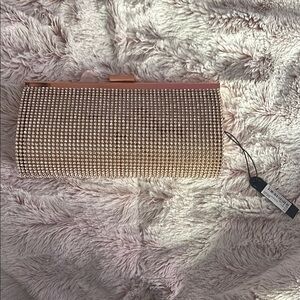 Champagne Rhinestone Clutch with Tassel and Rectangular Shape